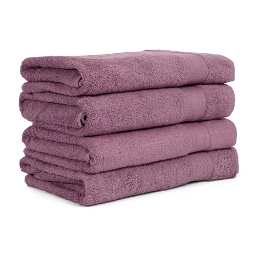 Image of Arvind 100% Cotton Towels for Bath | Towels for Bath Large Size | 500 GSM Bath Towel - Soft & Absorbent | 4 Piece Bath Towel for Men /Women | Urban Comfort | 70 cm x 140 cm - Lilac