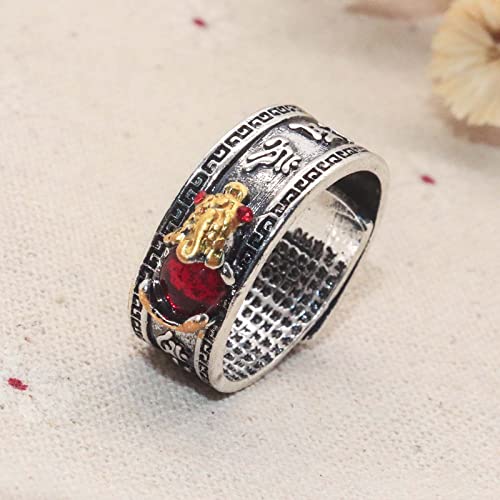 Hetica Feng Shui Pixiu Mantra Amulet Lucky Adjustable Ring Buddhist Good Luck Mantra Double Protection Wealth Love Health Ring For Men Women Vintage Ring Jewelry Gift #TOP6