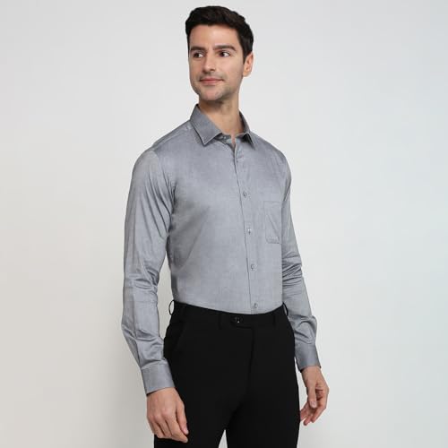 Image of Raymond Men Slim Fit Structure Pattern Pure Cotton Semi Cutaway Collar Full Sleeve Formal Shirt