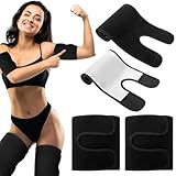 Shyyween 4 Pcs Thigh Wraps & Arm Trimmers Set Thigh and Arm Sweat Bands Slimmer Hamstring Brace Leg Wrap Compression for Weight Loss Women & Men Workout Fitness Sauna Accessories(Black and Sliver)