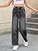 WDIRARA Girl's Bow Print Back Zipper Fly Elastic High Waist Denim Pants Basic Wide Leg Jeans Black and Pink 13Y
