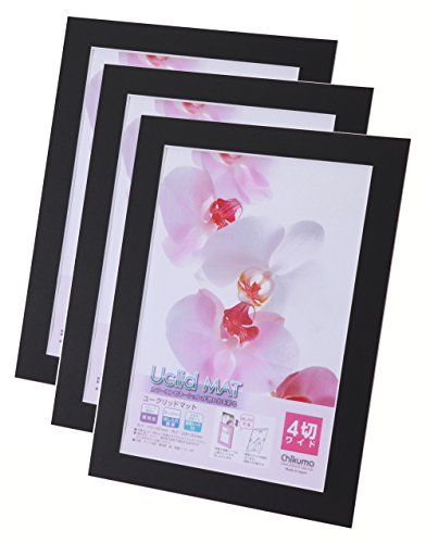 【まとめ買いセット】 Chikuma フォトフレーム Uclidマット ワイド4切 ブラック 3枚セット 15871-4