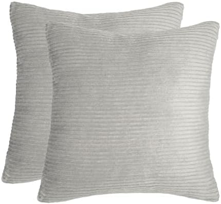 Brentfords Ribbed Corduroy Pack of 4 Cushion Covers 45 x 45 cm Soft Jumbo Cord Fleece Sofa Chair Textured, 18" x 18" - Warm Grey