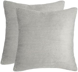 Brentfords Ribbed Corduroy Pack of 4 Cushion Covers 45 x 45 cm Soft Jumbo Cord Fleece Sofa Chair Textured, 18" x 18" - Warm Grey
