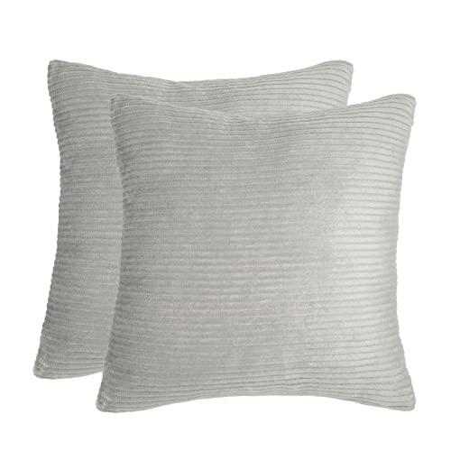 Brentfords Ribbed Corduroy Pack of 2 Cushion Covers 45 x 45 cm Soft Jumbo Cord Fleece Sofa Chair Textured, 18" x 18" - Warm Grey
