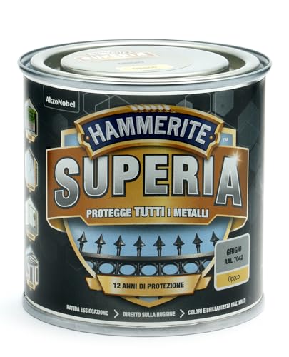 Hammerite Superia smalto metallo antiruggine interno e esterno, Opaco Grigio, 250 ml