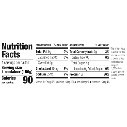 Oikos Triple Zero Strawberry Nonfat Greek Yogurt Pack, 0% Fat, Sugar Free and 0 Artificial Sweeteners, Just Delicious High Protein Yogurt, 4 Ct, 5.3 OZ Cups