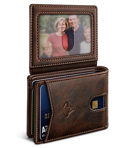 BULLIANT Men Wallet, Slim Leather Wallet Front Pocket Card Holder Gift For Men 11 Slots RFID Blocking