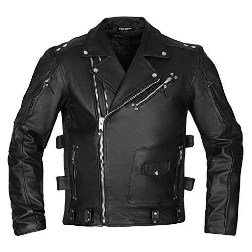 Bohmberg MAXX Chaqueta de cuero para hombre, color negro, piel auténtica, clásica, color negro, chaqueta de piel para moto, talla XXL, Negro , XXL Cover