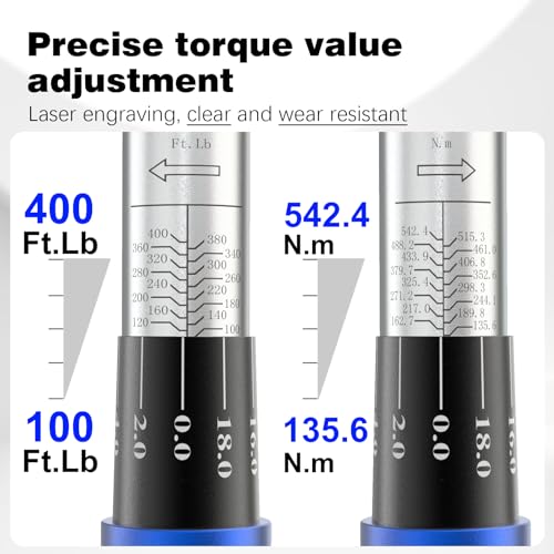 Image of SuZhi 3 /4'' inch drive 100-400 ft lb /136-542N.M Torque Wrench /Aluminum Alloy handle & Cr-Mo Material Head, Heavy Duty, Professional,Dual Direction, Store in Solid Case