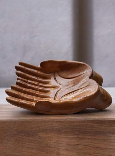 CleanPrince Holzschale zwei Hände, 175x125x45mm, braun, Ringschale Hochzeit Tischdeko christlich Opferschale