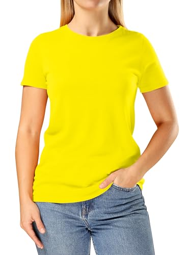 Looks Divine Gift Women's T-Shirts Crew Neck Short Sleeve Ladies Cotton T-Shirt for Women UK (UK, Alpha, L, Regular, Regular, Yellow)