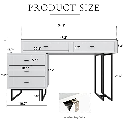 Uev Large Vanity Desk With Drawers,Makeup Vanity Set With Movable 3-Drawer Chest,Modern Makeup Vanity Dressing Table(White) #TOP5