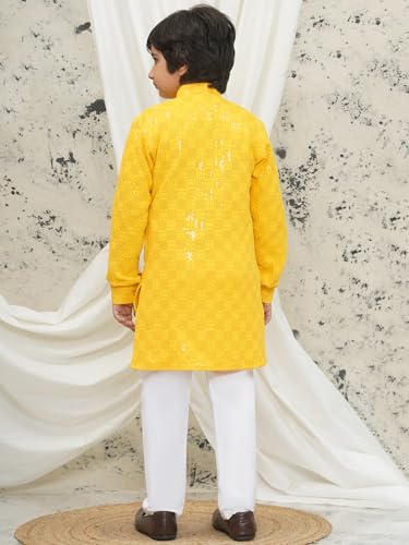 Image of AJ DEZINES Kids Kurta Pajama Set For Boys | Embroidery Chikankari Kurta Set | Traditional & Festive Outfit | Cotton Stylish Boys Kurta Pyjama | Perfect For Festivals Wedding & Family Function