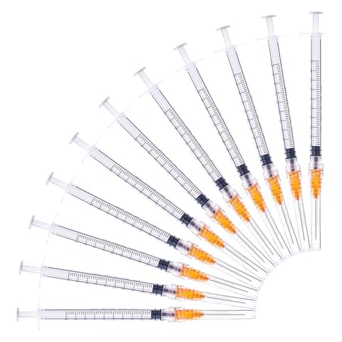 1ml/cc with 25 Gauge 1 Inch Lab Disposable Dispensing Needle Cartridges for Refilling and Measurement Liquids, Pack of 20 Cover
