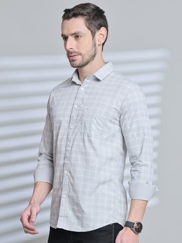 Image of Majestic Man Comfort Slim Fit Spread Collar Small Checked Cotton Casual Shirt