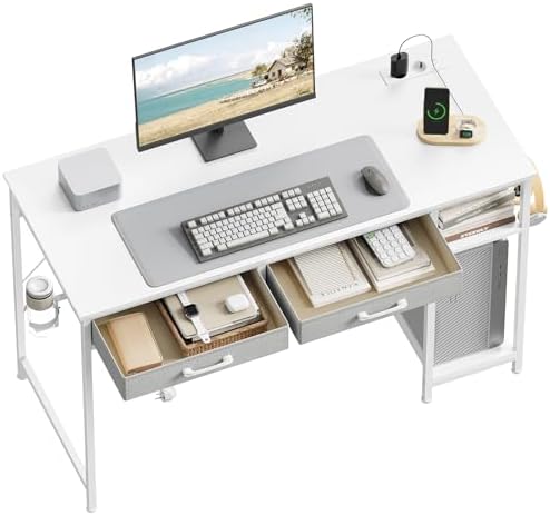 WOLTU Bureau avec Prises USB et Type-C, 2 Tiroirs et 2 Étagères, ...