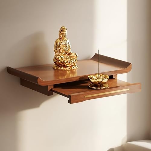 Mesa de Ofrenda, Soporte De Pared for Estatuas, Armario de Buda de Madera con Bandeja Oculta, Para La Estatua Espiritual Sala De Estar Estudio Oficina Casa De Té Oración(Brown,58*25*7cm/22*10*3in)