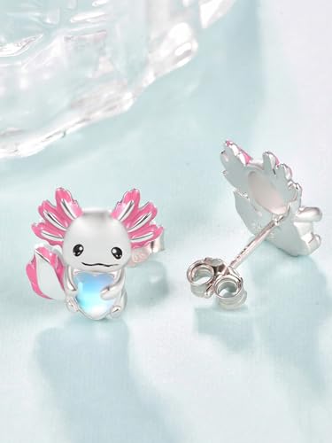 Dreamboat Cute Axolotl Stud Earrings for Women 925 Sterling Silver Moonstone Animal Jewelry Gifts for Axolotls Lovers2