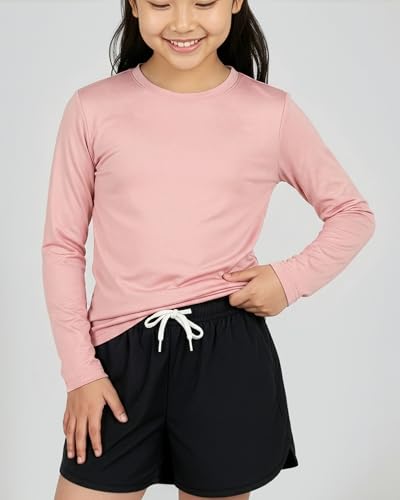 Image of Real Essentials 4 Pack: Girls' Dry-Fit Long Sleeve Crew Neck T-Shirt - Athletic Activewear Soccer Top for Teens Kids Youth