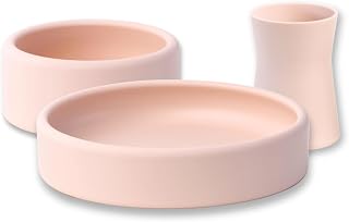 APLAINR Weighted Baby Plate & Bowl Set, Baby Led Weaning Supplies, Silicone Feeding Set, Set of 3, Pink Sand