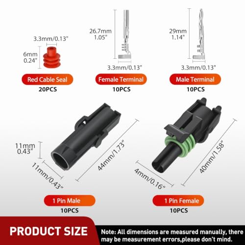 Image of Nilight 60PCS 10 Kits 1 Pin Waterproof Automotive Electrical Connector Kit | Quick Connect and Disconnect Male Female Pin 20-16AWG Terminal Wire Connectors for Car Truck Motorcycle Marine Boat