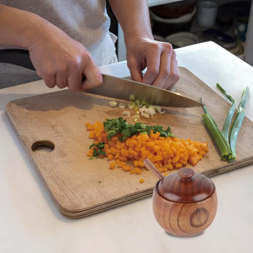 Leopacat LEOPACATA5QZ7KRHFW Solid Wood Spice Bowl, Japanese Wood Salt Box, Seasonings Storage Container With Spoon And Lid, Jar Sugar Round Wooden Seasoning Pepper Box Chili Condiment Dip Sauce Food Bowl thumb #3