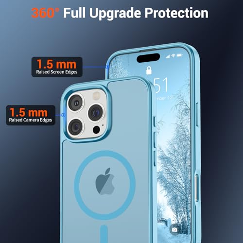 Image of SUPFINE Magnetic for iPhone 16 Pro Case (Compatible with MagSafe) (Military Grade Drop Protection) Slim Translucent Matte Shockproof with Anti-Fingerprint Phone Case,Light Blue