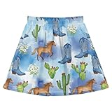 SLHKPNS Skorts for Girls Cowboy Boots Horses Cacti...