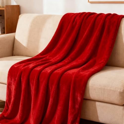 LZJD Fleece Blanket Sofa Throw 75 x 130 cm Polyester Sofa Throw Blanket Soft Cosy Warm for Bed and Couch Double/Twin Size, Red