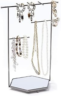 Mango Steam Tabletop Mirror Base Jewellery Tower/Display Stand for Bracelets, Necklaces, Hoop Earrings, Rings (Hexagon, Silver)