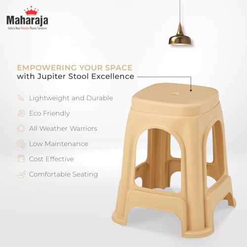 Image of MAHARAJA Strong & Durable Stool | Modern Beige Polypropylene Stackable Stool | Set of 1, Pre-Assembled (Beige, Pack of 2)