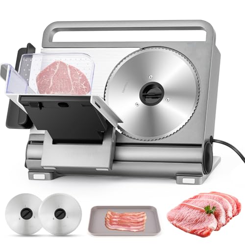 Moongiantgo Adjustable Meat Slicer for Home Use - 0-15mm Thickness, 2 Removable Stainless Steel Blades, Child Safety Features