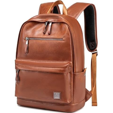 weiatas Leather Laptop Backpack for Men Women Work, Lightweight School Backpack Bookbag for College Students, Waterproof Casual Daypack Travel Computer Backpack fits 15.6 (Brown) Cover