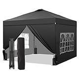 GDY 10x10 Pop Up Canopy Tent with 4 Sidewalls, Easy Set up with One Push Lift Outdoor Silver Coated Beach Gazebos, Carpas for Pool, Events, Parties, and Camping, Black.