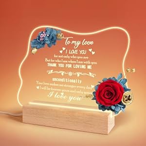 Sunia Preserved Flowers Rose Night Light Gifts for Women, Anniversary Birthday Gifts for Wife Husband Girlfriend Boyfriend, Acrylic Engraved Plaque Gifts for Couples,I Love You Gifts for Her/Him