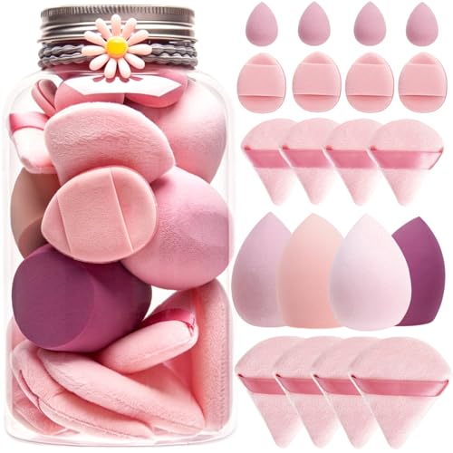 20PCS Makeup Sponge Set With Storage Jar, Wet & Dry Dual Use Beau...