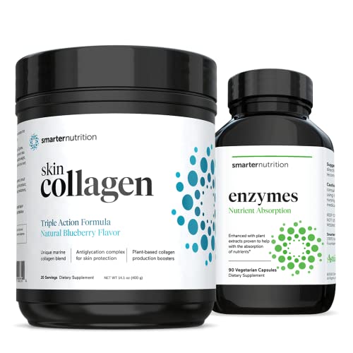 Smarter Skin Collagen - Triple Action Formula For Vibrant, Healthy Skin + Smarter Nutrition Enzymes - Daily Digestive Aids With 16 Different Natural Enzymes #TOP7