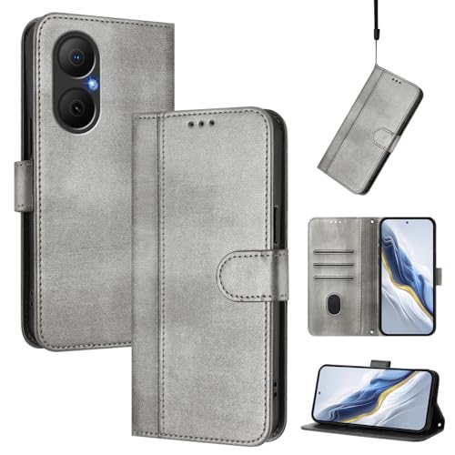 Pzwoxukhov Compatible with Huawei Enjoy 80 Case Cover,Compatible with Huawei Nova Y73 with Card Slot,Stand Holder,PU Leather flip Shockproof Case Cover Gray