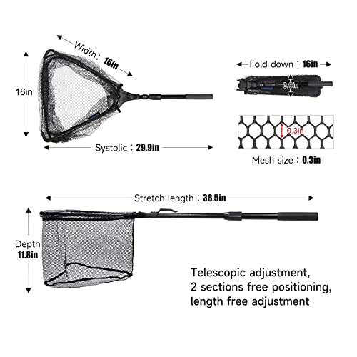 Komclub Fishing Net Fishing Gear, Collapsible Retractable Rubber Nylon Net Suitable For Saltwater And Freshwater Fishing Landing Net #TOP1