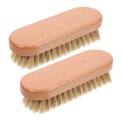 MOTHNUR 2 piezas Cepillo para Limpieza y Abrillantado de Botas y Zapatos con Cerdas Naturales de Pelo de Cerdo Mango de Madera Ergonómico para Cuidado Eficaz del Cuero y Superficies