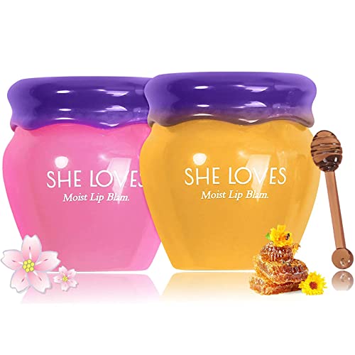 2PCS Lip Mask Overnight, Honey & Sakura Day and Night Repair Lip Sleeping Mask, Propolis Bee Lip Balm Honey Pot, Reduces Lip Lines, Hydrate & Moisturizing Lip Care, Prevention Dry Cracked Lips