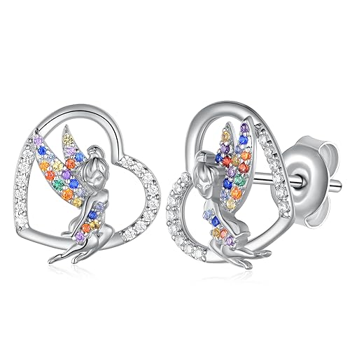 Boucles d’oreilles fées 925 argent Sterling boucles d’oreilles fées de fleurs avec des boucles d’oreilles elfe Zircon coloré cadeau de bijoux de Noël pour les...