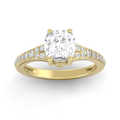 1 1/3 Carat - 3 1/2 Carat Cushion Shape Lab Grown Diamond Solitaire Engagement Ring | 10K, 14K Solid Yellow or White Gold Wedding Engagement Ring | D-F Color and VS Clarity