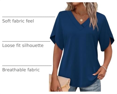 Image of WIHOLL Womens Summer Tops Short Petal Sleeve Shirts Fashion V Neck Womens Clothing
