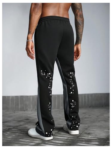GORGLITTER Men's Y2K Sweatpants Graphic Flare Sweatpants Color Block Drawstring Waist Drippy Pants Streetwear2