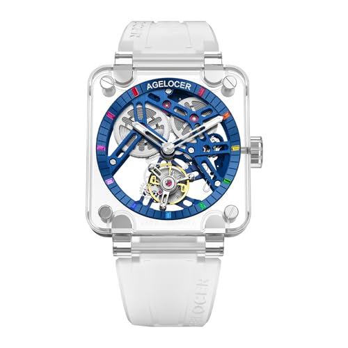 AGELOCER Tourbillon Watches Men Original Full Sapphire Case Limited Edition, Luxury Sport Skeleton Waterproof Manual Mechanical Watch Gift