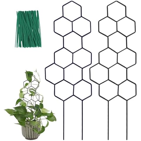 WellSign Small Trellis for Potted Plants, 15.94 inch Metal Plant Trellis for Climbing Plants Indoor Pot Honeycomb Shape Lattice for Ivy Vines Hoya Houseplants Flower 2 Pack Cover