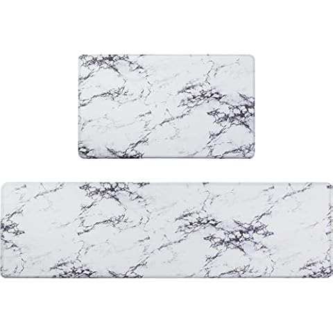 Asvin Kitchen Mat Set of 2 Pieces, Anti Fatigue Cushioned Kitchen Rug for Floor, Non-Slip PVC Waterproof Heavy Duty Sink Mat for Home, Office, Laundry, 17"x30"+17"x59" Cover