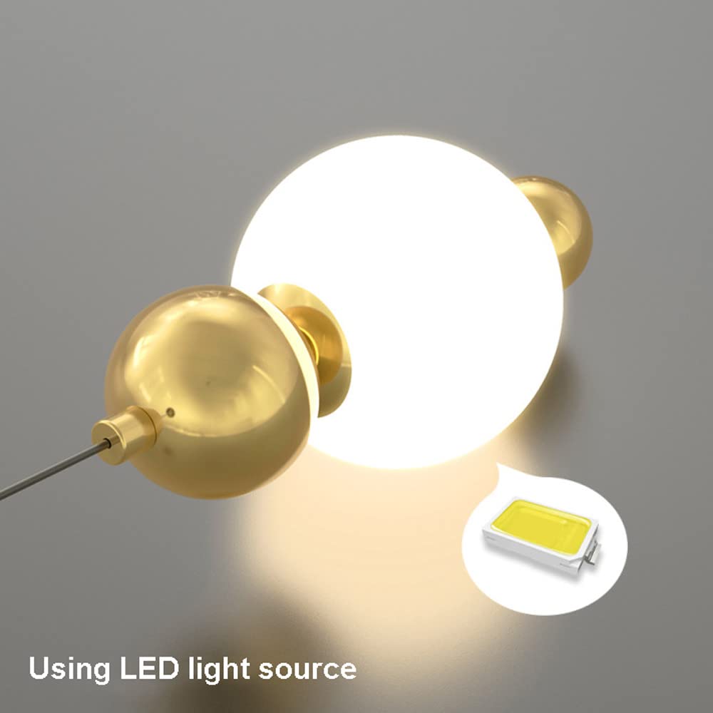 Wyspa kuchenna lampa wisząca LED kula wisząca lampa nowoczesna miedziana lampa sufitowa z białym szkłem, tryb 3 kolorów podwieszane oprawy oświetleniowe do sypialni jadalnia